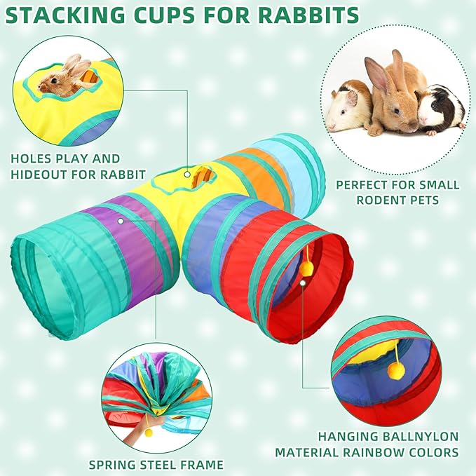 104 Pcs Rabbit Starter Kit Litter Box Bunny Tunnel Pet Playpen with Waterproof Mat Water Bottle Animal Grooming Kit Bowl Blankets with Cleaning Set for Guinea Pig Rabbit Accessories-PawvioPets