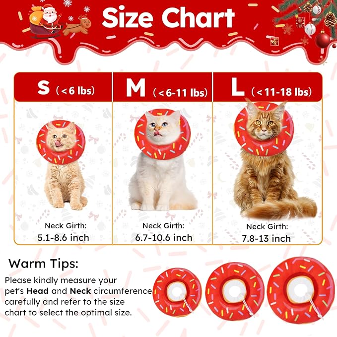 Cat Cone Collar Soft, Cat Recovery Collar for Wound Healing Cute Cat Donut Adjustable Cat Cones to Stop Licking Comfortable Lightweight Neck Elizabethan Collars for Cats Kittens After Surgery-PawvioPets