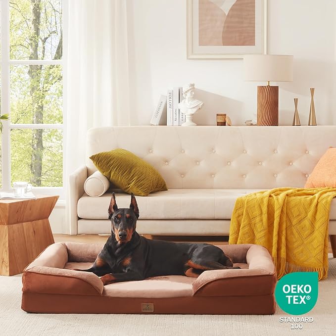 Bedfolks Orthopedic Dog Bed, Waterproof Dog Sofa Bed for Extra Large Dogs, Egg Foam Pet Couch Bed with Removable Washable Cover and Nonslip Bottom, Brown-PawvioPets
