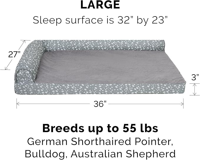 Furhaven Cooling Gel Dog Bed for Large/Medium Dogs w/ Removable Bolsters & Washable Cover, For Dogs Up to 55 lbs - Plush & Almond Print L Shaped Chaise - Gray Almonds, Large-PawvioPets
