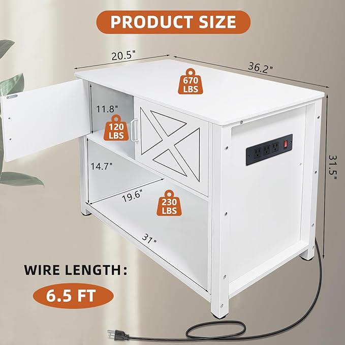 40 Gallon Tank Stand with Cabinet and Power Outlets, Heavy Duty Metal Aquarium Stand for 40-50 Gallon Breeder Tank, Turtle Tank, Double Terrarium Stand, 660LBS Capacity, White-PawvioPets