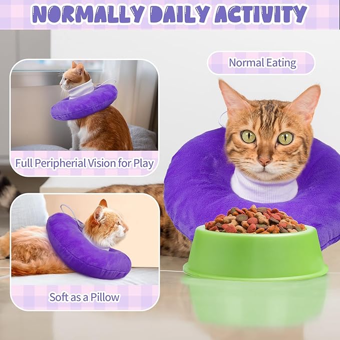 BRKURLEG Cat Recovery Collar Soft Cat Cones Pet Neck Protector Adjustable Kitten Cones to Stop Licking After Surgery Pet Elizabethan Collar for Cats Kittens, Purple, L-PawvioPets