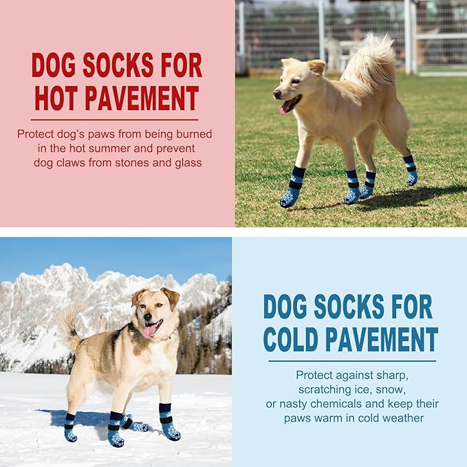 EXPAWLORER Anti Slip Dog Socks to Prevent Licking Paws, Dog Shoes for Hot Pavement, Dog Booties for Small Medium Large Senior Dogs, Traction Control Dog Boots & Paw Protectors for Hardwood Floors-PawvioPets