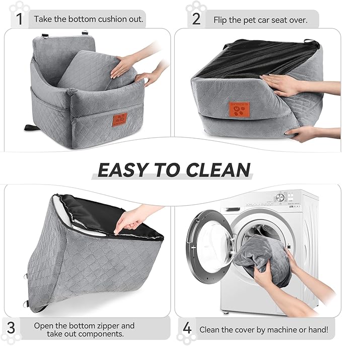 Dog Car Seat for Small/Medium Dogs, Dog Booster Car Seats with Thick Cushion for Dogs Under 35lbs, Detachable Washable Pet Car Seat with Storage Pockets, 2 Safety Belts-PawvioPets