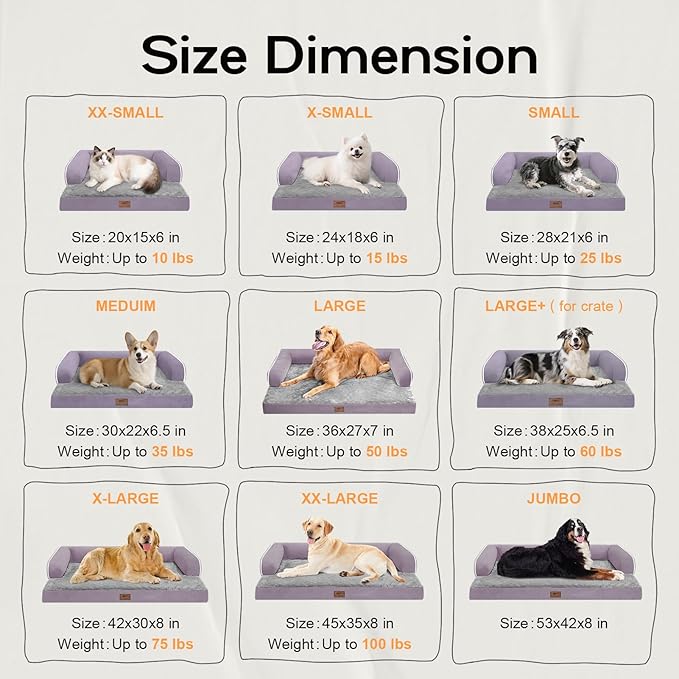 Extra Large Dog Bed-Orthopedic Waterproof XL Dog Bed for XLarge Extra Big Dogs - Foam Couch Sofa Washable with Removable Cover-Purple-PawvioPets