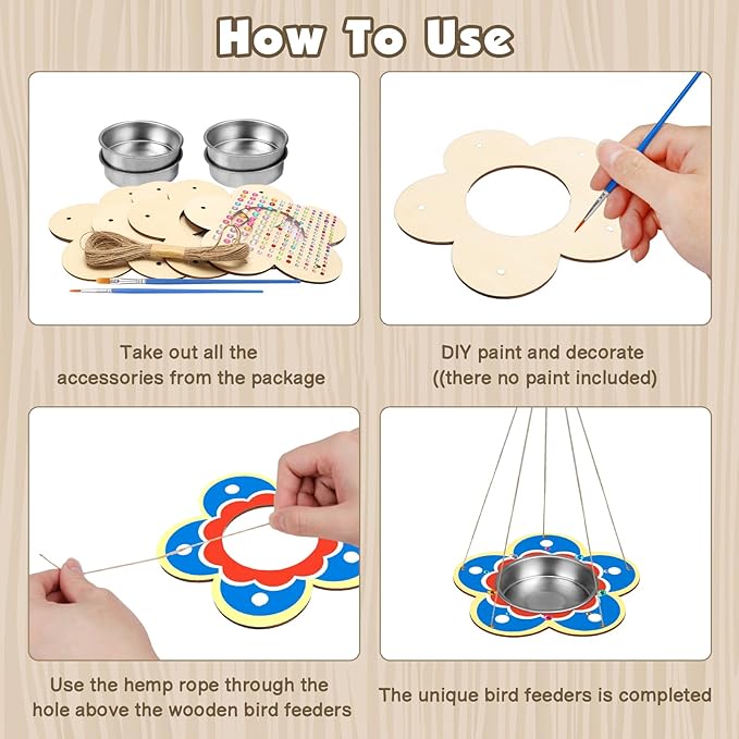 Fennoral 4 Pack Bird Feeder Kits for Kids Make Your Own Bird Feeders Wooden Art and Craft for Girls Boys Ornaments DIY to Paint Craft for Spring Garden Outdoor Decoration Summer Activities Project-PawvioPets