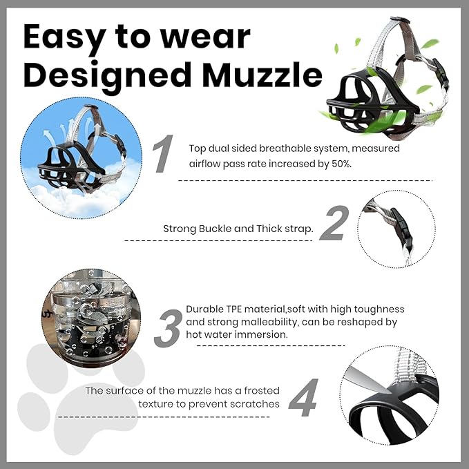 Dog Muzzle, Basket Muzzle for Small Medium Large Dogs, Anti-Biting and Chewing, Lightweight & Sturdy Cage Design, Allows Panting & Drinking, Ideal for Grooming & Training(Black Size S)-PawvioPets