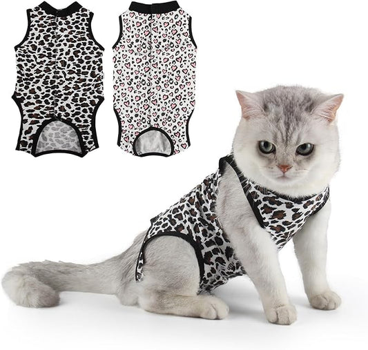 2 Packs Cat Surgery Recovery Suit Surgical Clothes Abdominal Wounds Anti-Licking Cat Bodysuit Onesie Substitute E-Collar& Cone-PawvioPets