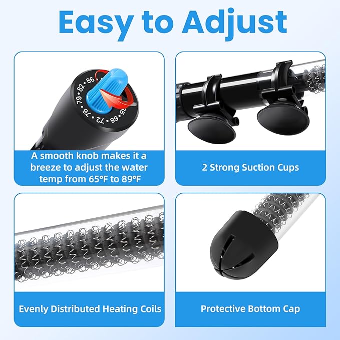 AQUANEAT Aquarium Heater, 50W Fish Tank Heater, Adjustable Submersible Water Thermostat with Digital Thermometer-PawvioPets