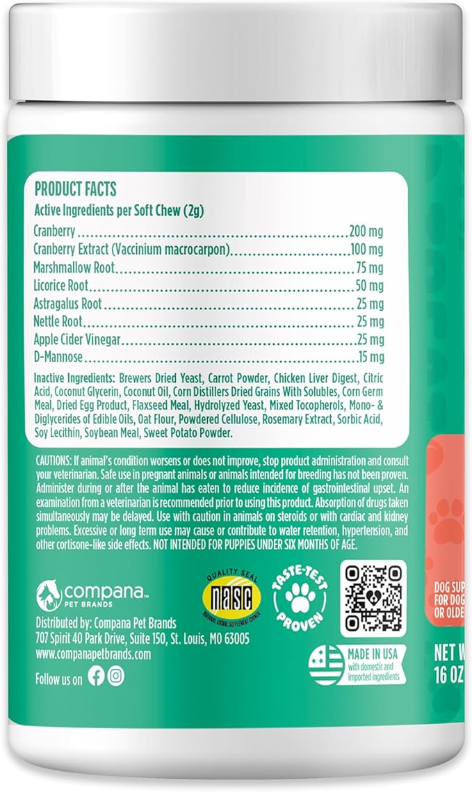 Doggie Dailies Cranberry Supplement for Dogs - Urinary Tract, Bladder & Kidney Support for Dogs - Cranberry for dogs with Marshmallow Root, Licorice Root & Apple Cider Vinegar (Chicken) 225 Soft Chews-PawvioPets
