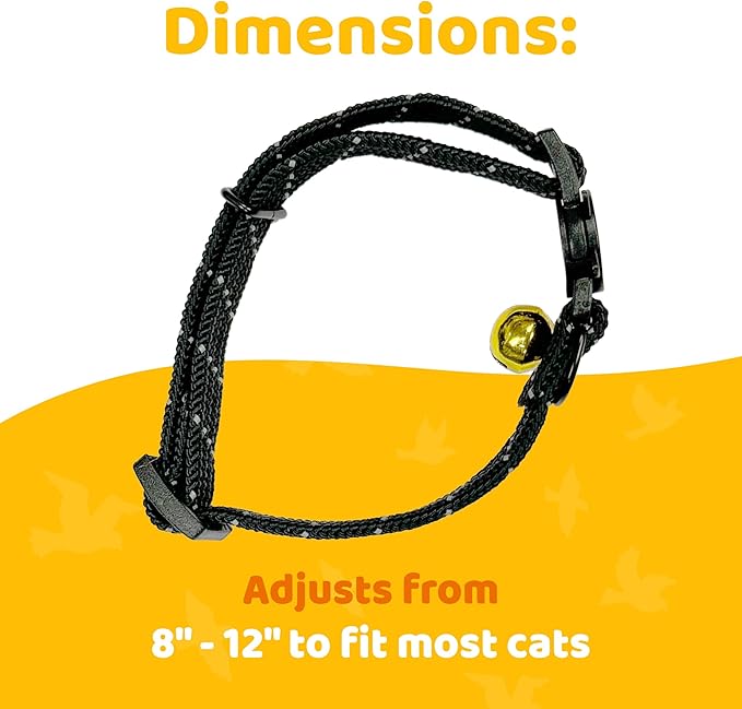 BirdsBeSafe® Break Away Cat Collar with Bell, Reflective Thread for Night Visibility, Comfortable Elastic Stretch Cat Collar to Protect Cat from Getting Stuck in The Garden.-PawvioPets
