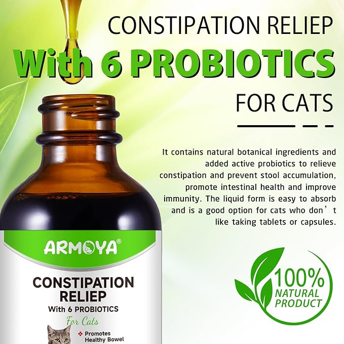 Cat Constipation Relief, Constipation Relief for Cat, Cat Laxative Constipation Relief, 100% Natural Cat Laxative with 6 Probiotics Cat Stool Softener, Promotes Digestive Health - 2 fl oz-PawvioPets