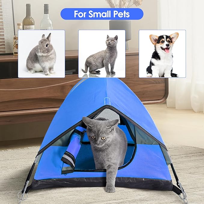 Cat Camping Tent, Cat Tent Bed, Pet Tent for Indoor Cat and Small Dog, Mini Tent (Blue, 21 x 21 x 14 Inches)-PawvioPets