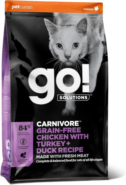 Go! Solutions Carnivore, Grain-Free, Protein Rich Dry Cat Food, Chicken, Turkey and Duck Recipe, 3 lb Bag-PawvioPets