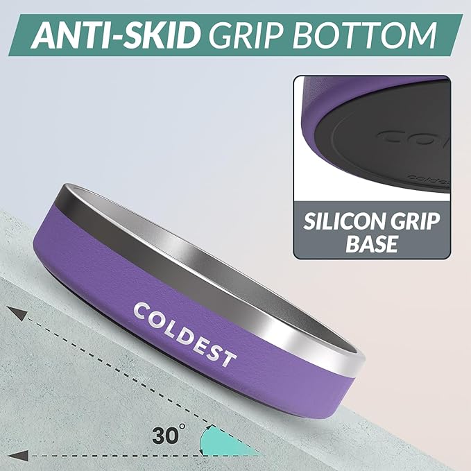 Coldest Dog Bowl - Anti Rust Metal, Non Slip, 3 Layers Insulated Stainless Steel Dog Bowls - Spill Proof & Heavy Duty - Water Bowl for Dogs, Cats & Pets, Dish Washer Safe (21 oz, Galaxy Purple)-PawvioPets