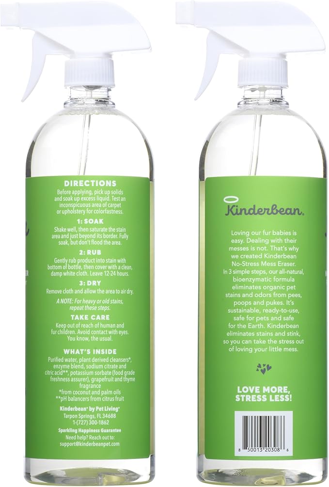 Dog & Cat Urine Stain and Odor Eliminator for Carpet, Upholstery, Hard Floors - 2-Pack 32 oz., Grapefruit & Thyme Scent, Enzyme Bio-Active Formula with Squeeze and Spray Top-PawvioPets