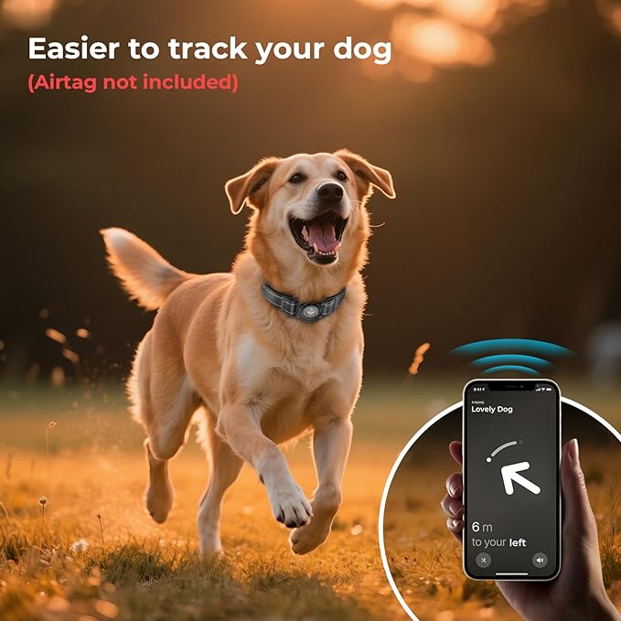 2025 Upgrade Airtag Dog Collar, Reflective Dog Collar with Airtag Holder, IP68 Waterproof| Metal Buckle| Ultra-Durable| Comfortable Padded, GPS Dog Collars for Medium Large Dogs (Black,XL)-PawvioPets
