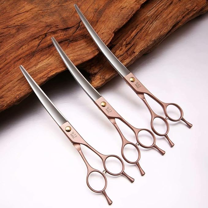 Fenice Peak Professional Curved Dog Grooming Scissors 7'' Rose Gold 440C Stainless Steel Pet Cutting Shears Safety Trimming Shearing for Dogs Cats-PawvioPets