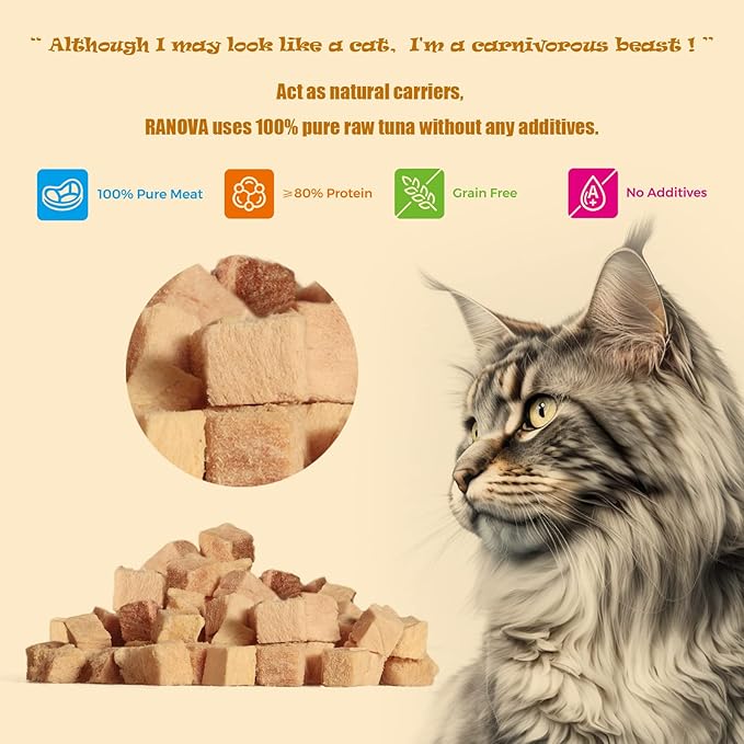Freeze Dried Cat Treats - 100% Tuna Grain Free Raw - Natural Balance Limited Ingredient High Protein Cat Snacks 130g/4.59oz - Picky Eater Challenger-PawvioPets