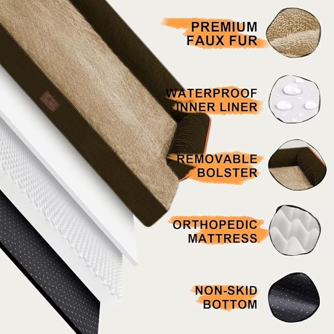 Dog Bed Medium Size Dog-Orthopedic Waterproof Bed for Dogs,Foam Couch Sofa with Washable Removable Cover & Non-Slip Bottom-Brown-PawvioPets