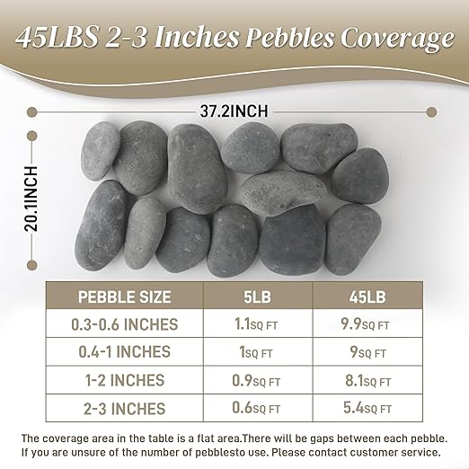 45 LB Mexican Beach Pebbles, 2-3 Inch Natural River Rocks, Premium Pebbles for Garden and Landscape Design, Decorative Stones for Fish Tank Flower Pots Water Fountains Pathways Backyard, Grey-PawvioPets