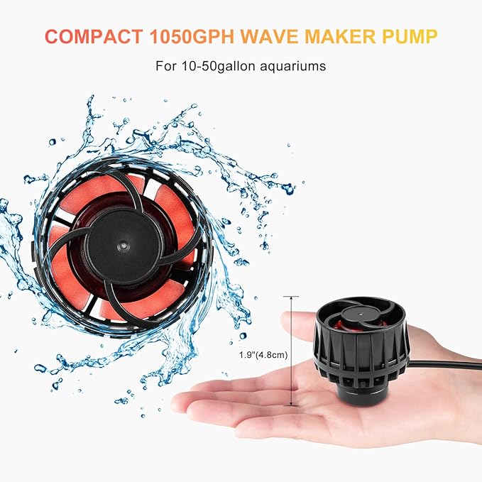 1050GPH Aquarium Wave Maker with Controller Mini DC12V 6W Powerhead with Magnetic Mounting, Nano Wavemaker for 10 to 50 Gallon thickness up to 8mm(1/4") Tank,-PawvioPets