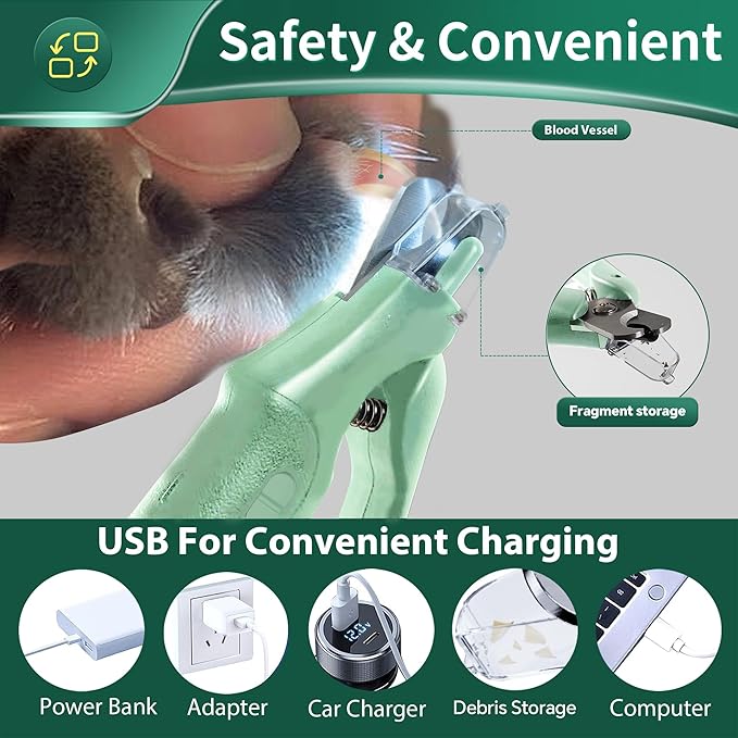 Dog Nail Clippers & Cat Nail Clipper with Catcher, 2 in 1 Dog Nail Trimmers & Grinder with Light for Large Small Dogs Cats,Silent Groom Pro Claw Trimmer, Rechargeable Dogs Nails Grinder Quiet-PawvioPets