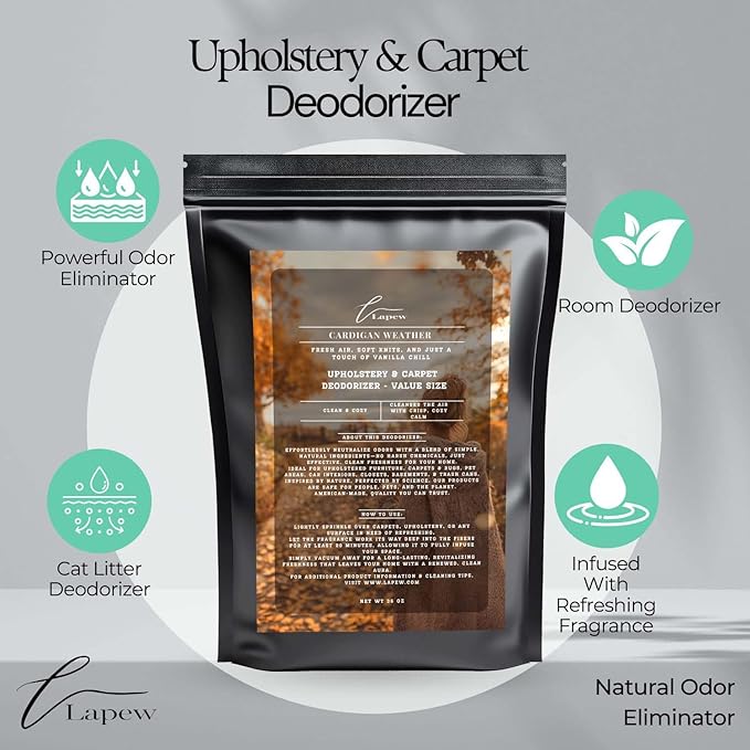 Cardigan Weather Carpet Freshener Powder Refill 36 oz | Powerful Odor Eliminator for Home | Upholstery Deodorizer | Carpet Deodorizer | Pet Urine | Cat Litter Box-PawvioPets