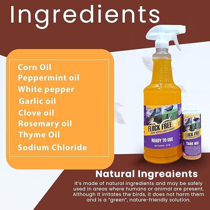 Bird Repellent Spray Bundle, Ready to Use Bird Spray 32oz + Concentrate 4oz Refill-PawvioPets