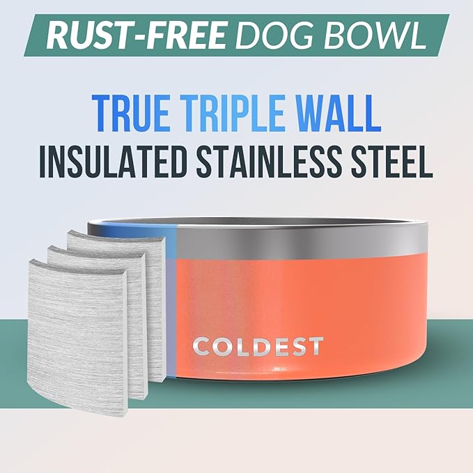 Coldest Dog Bowl - Anti Rust Metal, Non Slip, 3 Layers Insulated Stainless Steel Dog Bowls - Spill Proof & Heavy Duty - Water Bowl for Dogs, Cats & Pets, Dish Washer Safe (100 oz, Candy Red Glitter)-PawvioPets
