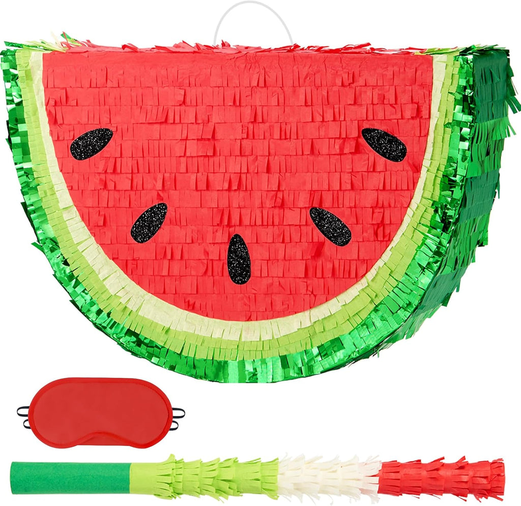 WERNNSAI Watermelon Piñata - Fruit Theme Summer Birthday Party Decorations Kids Fruit Pinata with Blindfold and Bat for Summer Tropical Party Supplies Fiestas Carnival Game