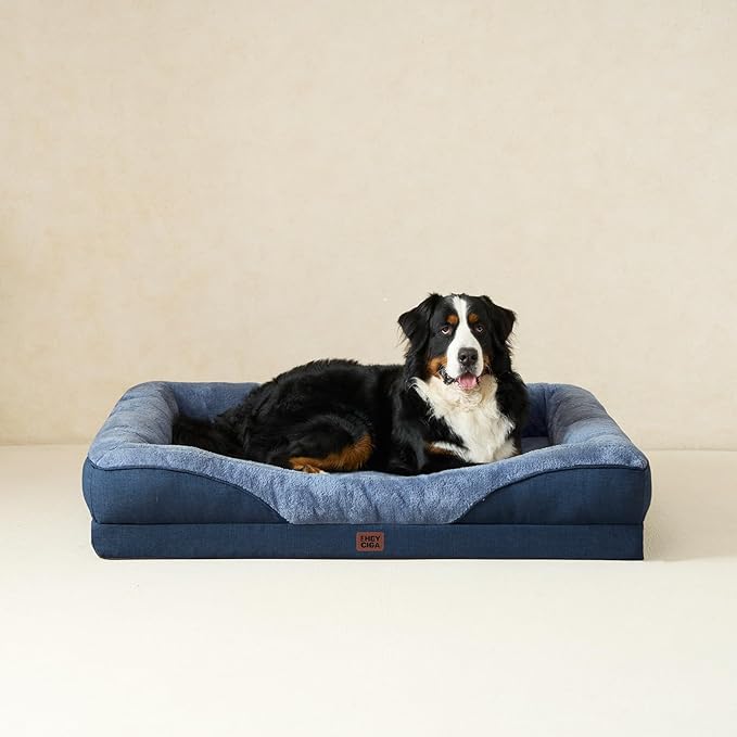 EHEYCIGA Memory Foam Dog Bed for Medium Size, Orthopedic Dog Sofa with Sides and Waterproof Liner, Washable Bolster Pet Couch with Removable Cover, 30x20x6.5 Inch, Navy-PawvioPets