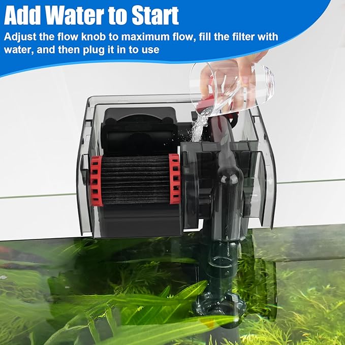 AQQA Aquarium Filter 5-20 Gallon Fish Tank Filters with Bio-Wheel Power, Hang On Back Aquarium Filter, Adjustable Flow Hob Filter, Quiet Efficient and Silent Operation (5W 80GPH)-PawvioPets