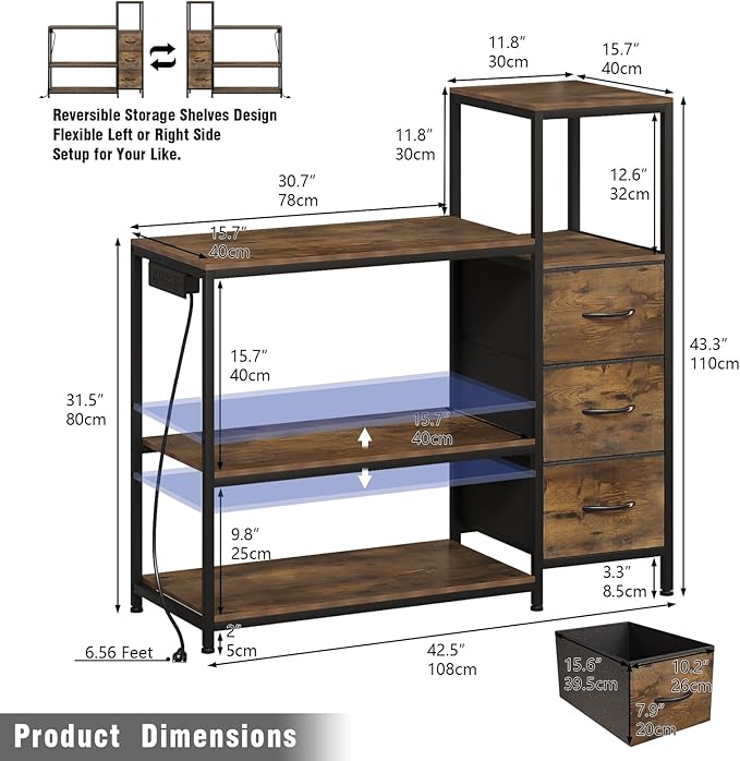 20 Gallon Aquarium Stand with Power Outlets Fish Tank Stand with 3 Drawers Metal Frame Heavy Duty Reptile Tank Stand with 3-Tier Storage Shelves,Left/Right Assembly, Adjustment Height-PawvioPets