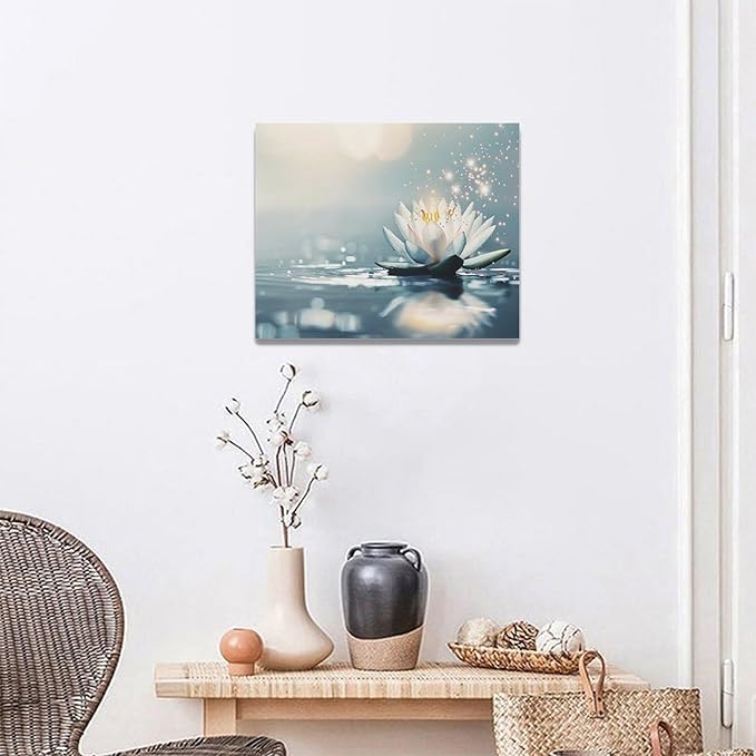 Bathroom Lotus Wall Art Floral Pictures Zen Meditation Wall Decor Yoga Spa Spiritual Canvas Print Painting Artwork for Bathroom Restroom Living Room Bedroom 16"x20"-PawvioPets