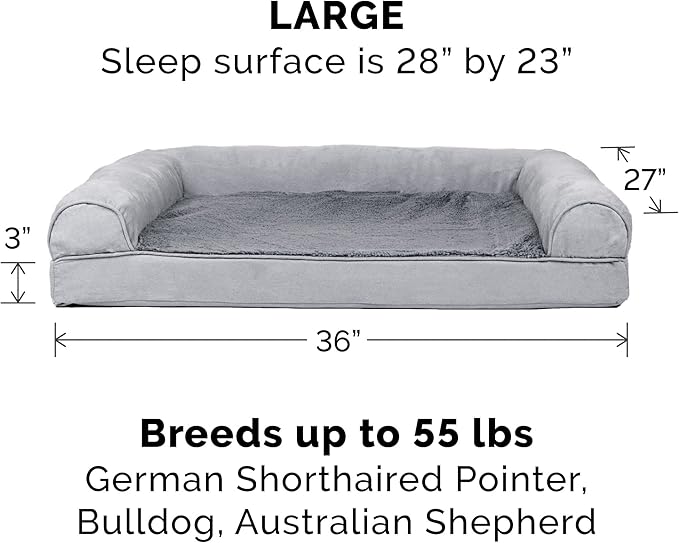 Furhaven Cooling Gel Dog Bed for Large/Medium Dogs w/ Removable Bolsters & Washable Cover, For Dogs Up to 55 lbs - Plush & Suede Sofa - Gray, Large-PawvioPets