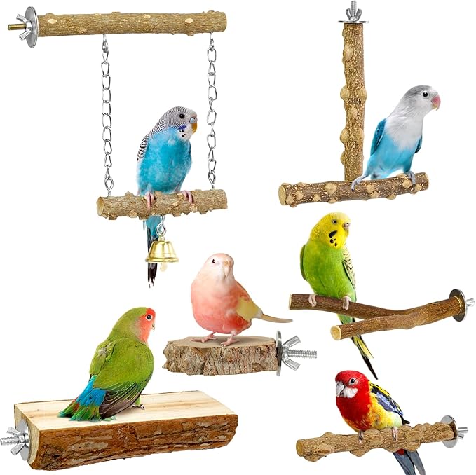 Bird Perches, 6pcs Natural Wood Birds Stand Branch, Bird Perch Chewing Stick Cage Accessories Parrot Climbing Standing Branches Paw Grinding Fork Sets for Parakeet Lovebirds Cockatiels-PawvioPets
