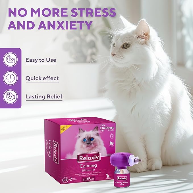 Beloved Pets Cat Calming Diffuser & Pet Anti Anxiety Products - Feline Calm Pheromones Plug in & Cats Stress Relief Comfort Helps with Pee, New Zone, Aggression (2 Pack (2 Diffusers + 2 Refills))-PawvioPets