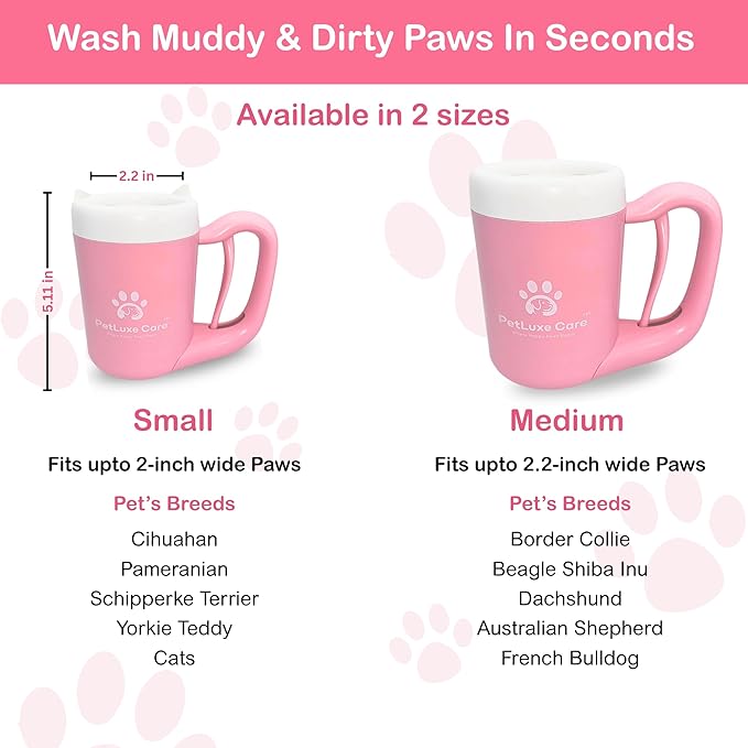 Dog Paw Cleaner for Small & Medium Dogs – Portable Paw Washer Cup with Soft Silicone Brush, Towel & Moisturizing Balm – Gently Cleans Muddy Paws After Walks (Pink, Small)-PawvioPets