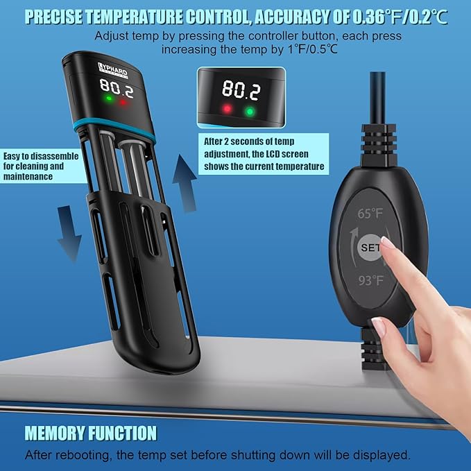 Electronic Aquarium Heater, 500W Small Fish Tank Heater, Adjustable Submersible Heater PID Temperature Control with LED Digital, Water Dry Automatic Shut Off for Fresh Seawater-PawvioPets