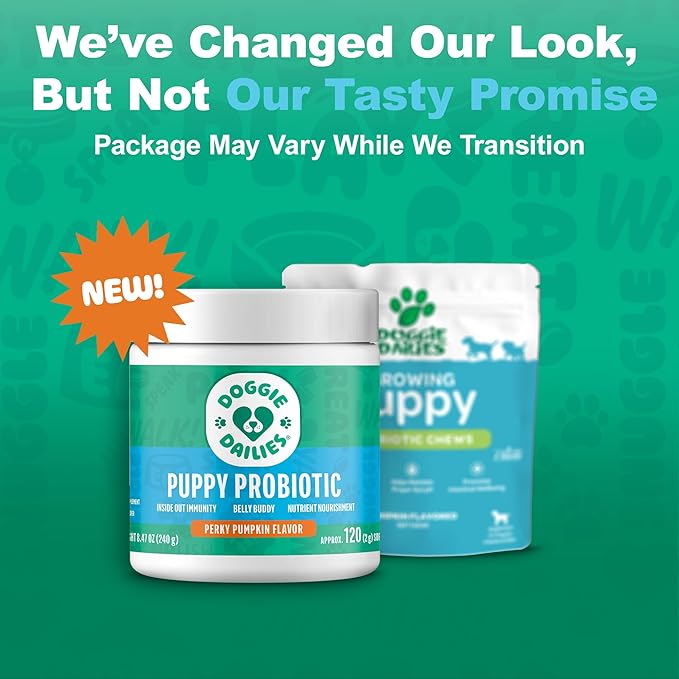 Doggie Dailies Puppy Probiotic, Probiotics for Puppies with Digestive Enzymes, Promotes Digestive Health, Supports Immune System & Overall Development (Pumpkin) 120 Soft Chews-PawvioPets