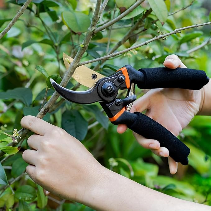 ESOW Garden Tool Set 7 PCS, Includes Cast-Aluminum Heavy Duty Hand Trowel, Transplant Trowel, Hand Rake, SK-5 Steel Gardening Scissor, Plant Tie, Bag & Gloves, Tool Kit Gifts-PawvioPets