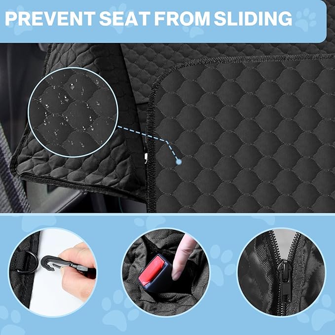 Dog Car Seat Cover for Back Seat, Waterproof Protector with Side Flaps, Scratchproof Hammock, Non-Slip Bottom for Cars/Trucks/SUVs (Black)-PawvioPets