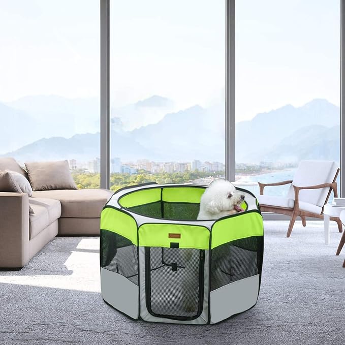 Dog Playpen, Portable Pet Play Pen for Cat, Puppies, Rabbits, Chickens, Foldable Large-Capacity Pet Tent for Indoor/Outdoor Travel Camping Green-PawvioPets
