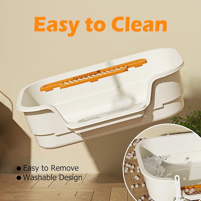 Extea Large Cat Litter Box with High Sides,Cat Boxes for Indoor Cats,Cat Litter Pan for Kitty,Litter Box with Low Entry,Easy to Clean,Anti-Splashing,23.6" x15.7" x6.2" (White)-PawvioPets