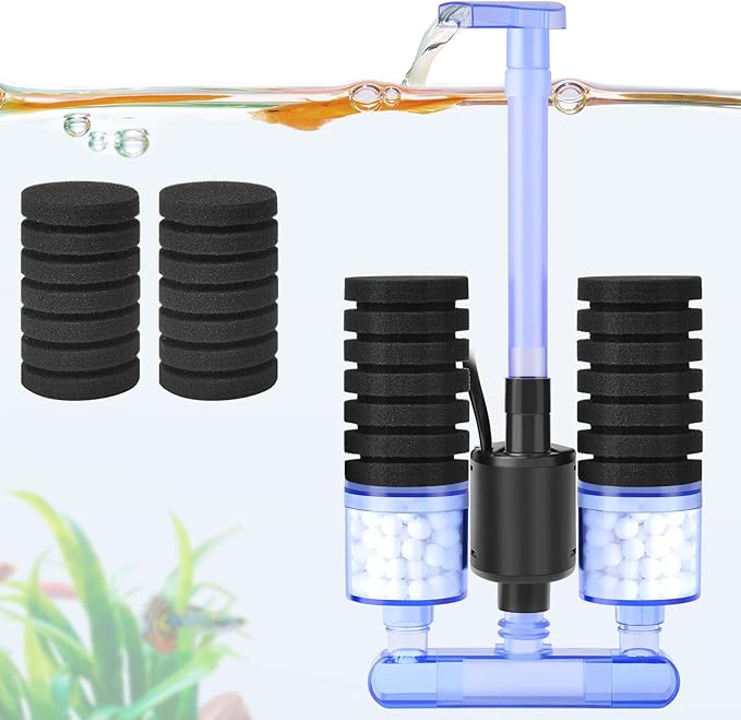 FEDOUR Aquarium Sponge Filter with Water Pump, Quiet Electric Biochemical Filter, with 4pcs Filter Sponge and Ceramic Balls, for up to 40Gallon Fish Tank, Turtle Tank, Shrimp Tank-PawvioPets