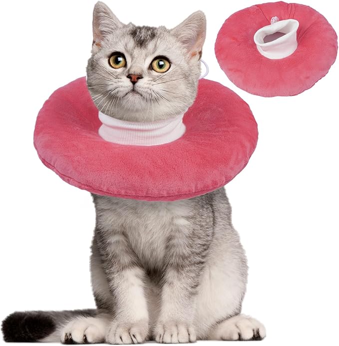 Anti-Lick Recovery Cone for Cats, Adjustable Soft Elizabethan Collar After Surgery, Easy on & Off with Drawstring Buckle, Eat & Drink Normally, Mashable Washable Pet Cone, Pink Large-PawvioPets