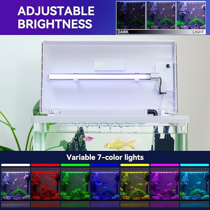 Beginner Betta Fish Tank Aquarium kit Intelligent Timed Shutdown, Seven LED Lights, Adjustable Brightness, High-Transparency Glass, Efficient Filtration Gallon (10 Gallon)-PawvioPets