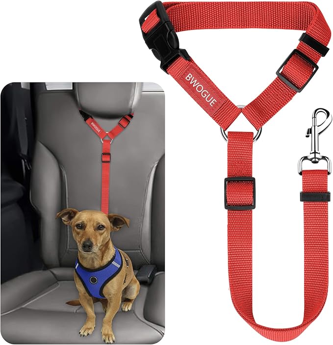 BWOGUE Pet Dog Cat Seat Belts, Car Headrest Restraint Adjustable Safety Leads Vehicle Seatbelt Harness (1 Pack)-PawvioPets