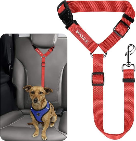 BWOGUE Pet Dog Cat Seat Belts, Car Headrest Restraint Adjustable Safety Leads Vehicle Seatbelt Harness (1 Pack)-PawvioPets